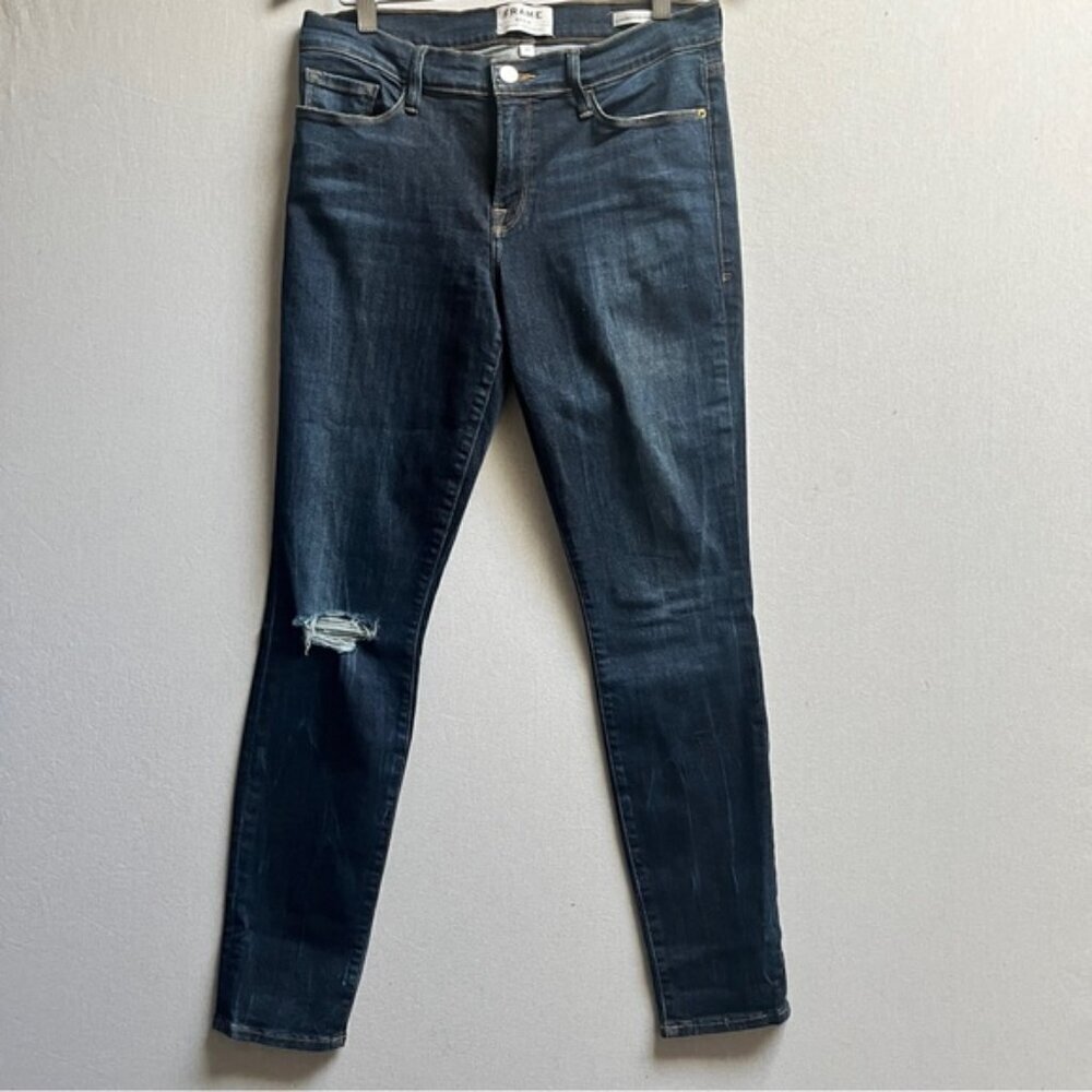 Frame Le Skinny de Jeanne Blue Distressed Stretch Denim Jeans Size 30